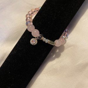 Pink crystal and rose quartz bracelet